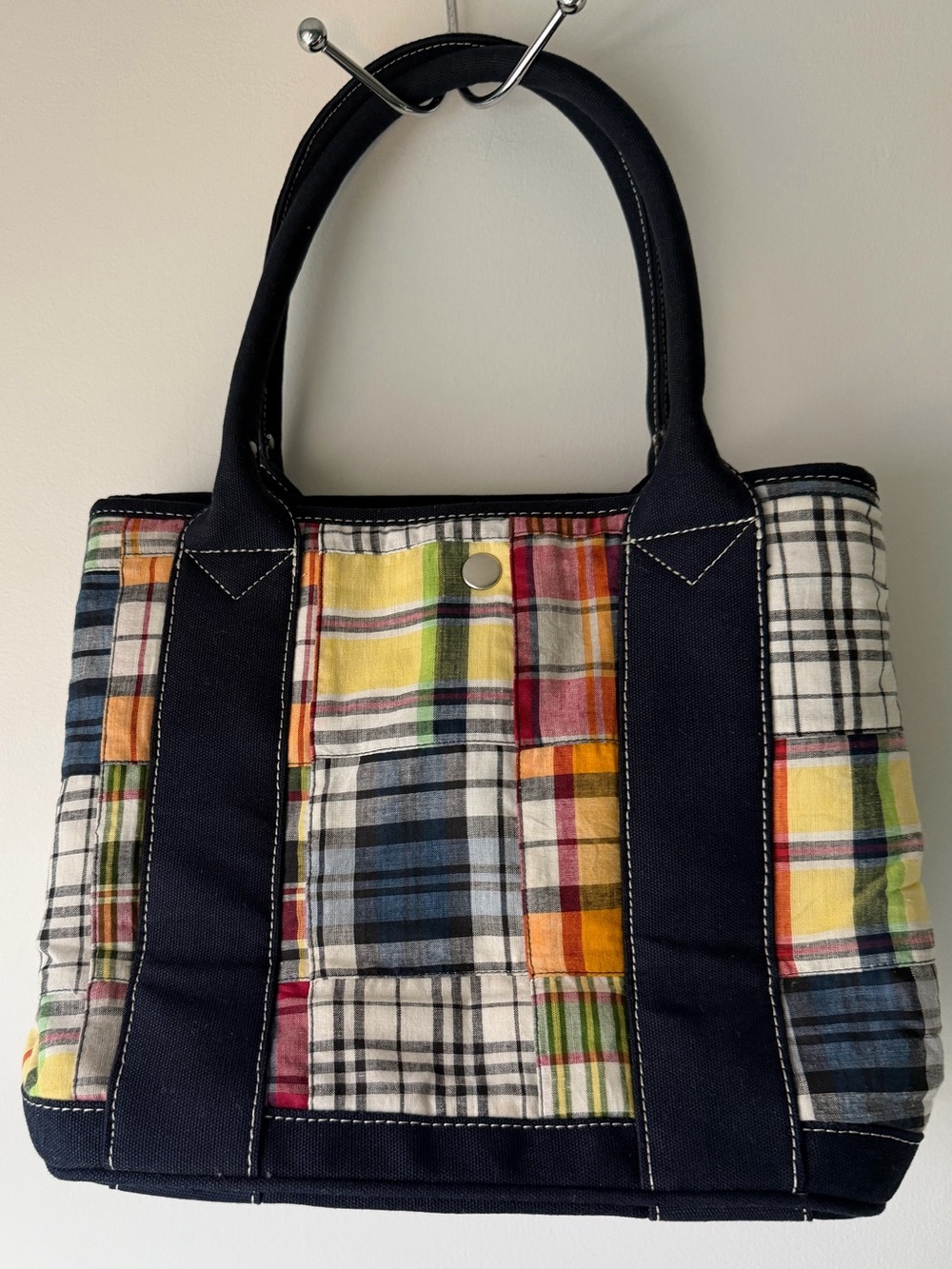 Vintage J.Crew patchwork madras plaid tote bag